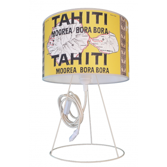 Abat jour vintage 28cm motif carte Polynesie Tahiti, Moorea, Bora bora, turquoise clair