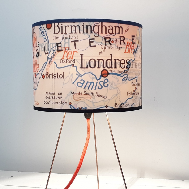 Abat jour  ILES BRITANNIQUES collection AUTOUR DU MONDE motif affiche scolaire recto verso