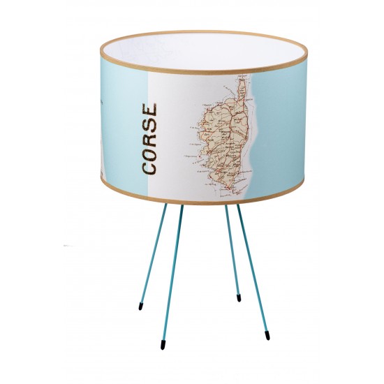 Abat jour lampe carte ancienne de la Corse bleu et or