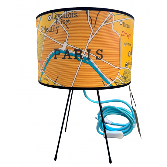 ABAT JOUR LAMPE CARTE GEOGRAPHIE VINTAGE  Paris JAUNE - motif affiche scolaire