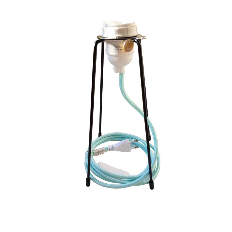 pied de lampe peint epoxy noir  spoutnik équipé de son cordon Electrique en tissu