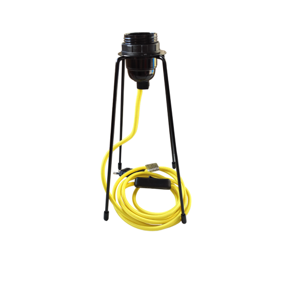pied de lampe peint epoxy noir  spoutnik équipé de son cordon Electrique en tissu