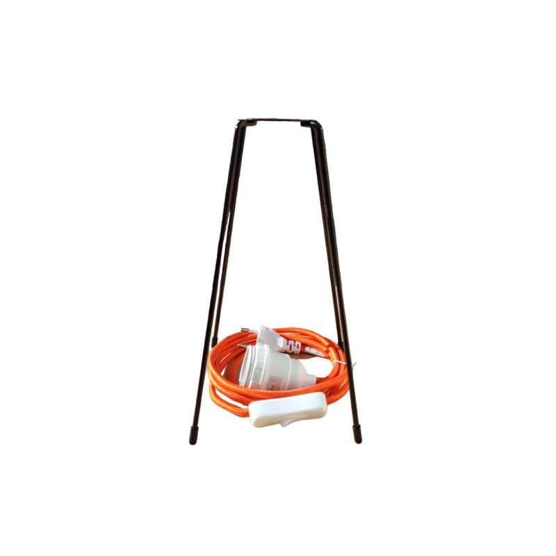 pied de lampe peint epoxy noir  spoutnik équipé de son cordon Electrique en tissu