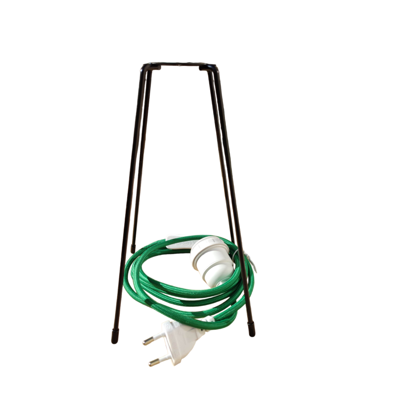 pied de lampe peint epoxy noir  spoutnik équipé de son cordon Electrique en tissu