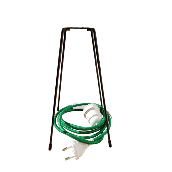 pied de lampe peint epoxy noir  spoutnik équipé de son cordon Electrique en tissu