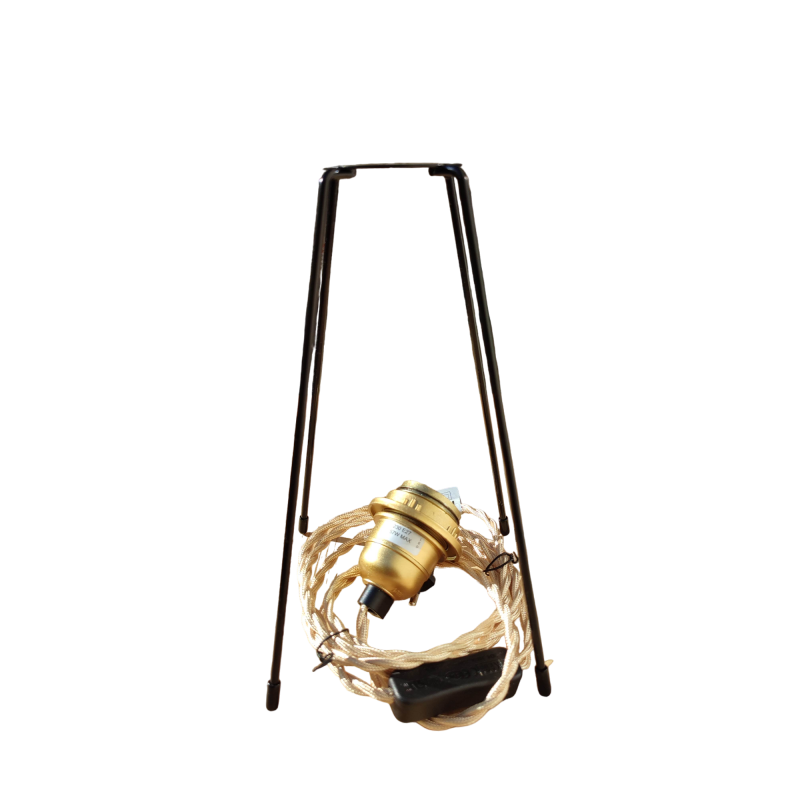 pied de lampe peint epoxy noir  spoutnik équipé de son cordon Electrique en tissu