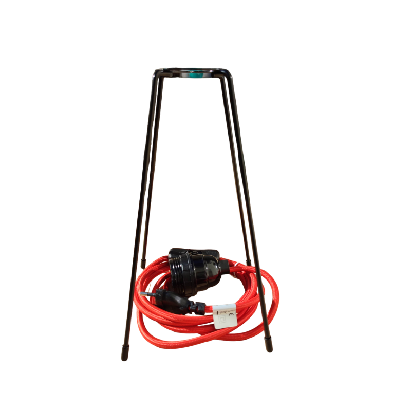 pied de lampe peint epoxy noir  spoutnik équipé de son cordon Electrique en tissu