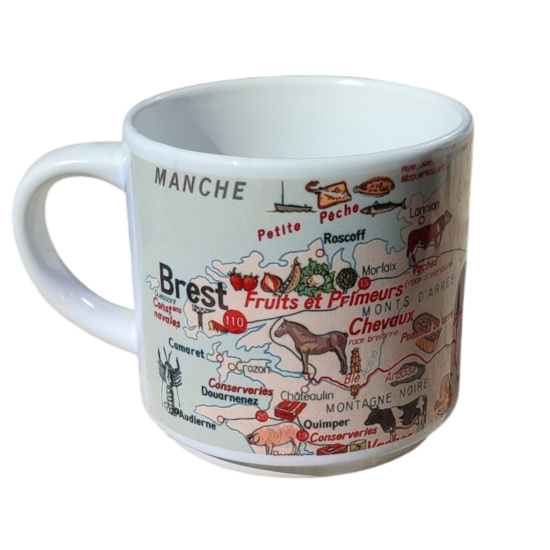 MUG ceramique carte LA BRETAGNE ET NORMANDIE affiche scolaire