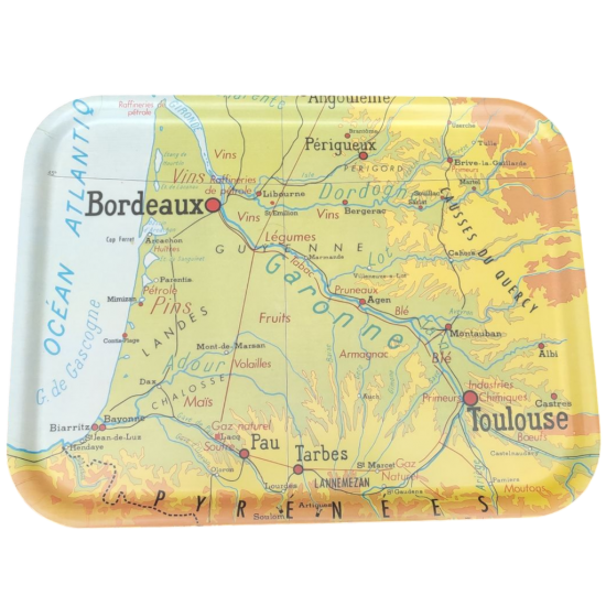 Plateau géographie affiche scolaire vintage océan atlantique LES LANDES BORDEAUX BISCAROSSE PARENTIS MIMIZAN