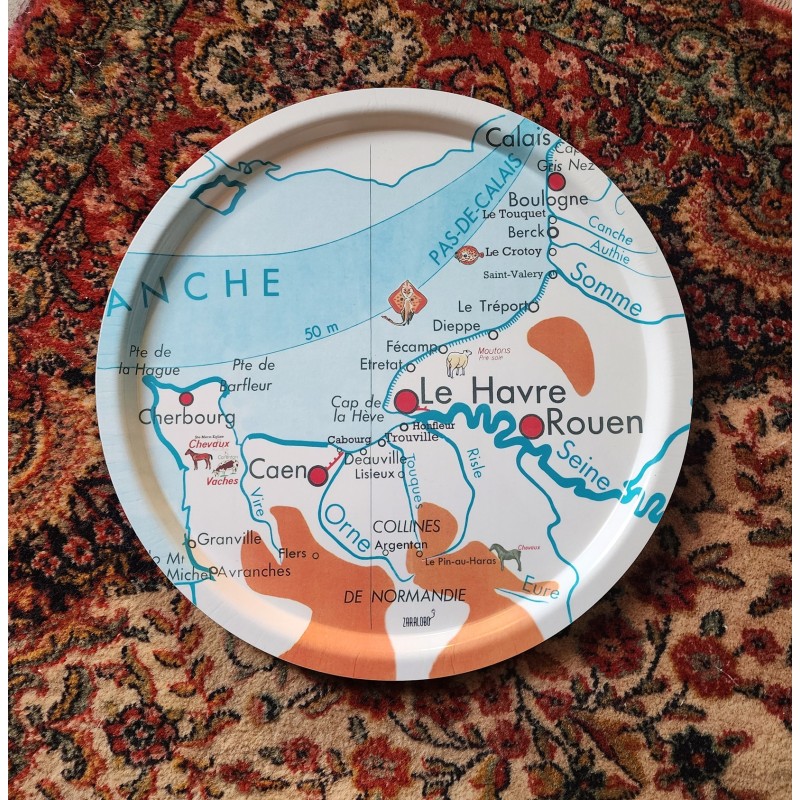 PLATEAU rond CARTE GEOGRAPHIE LA NORMANDIE grand modèle