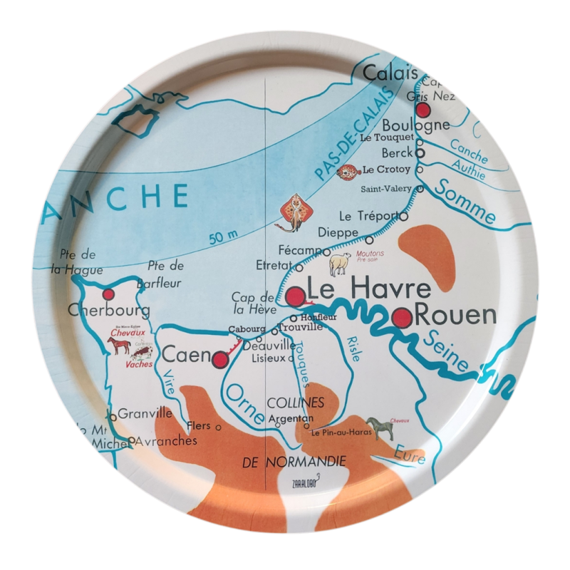 PLATEAU rond CARTE GEOGRAPHIE LA NORMANDIE grand modèle