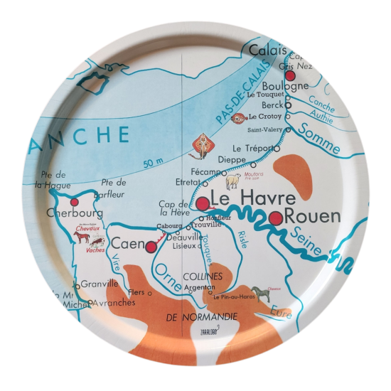 PLATEAU rond CARTE GEOGRAPHIE LA NORMANDIE grand modèle