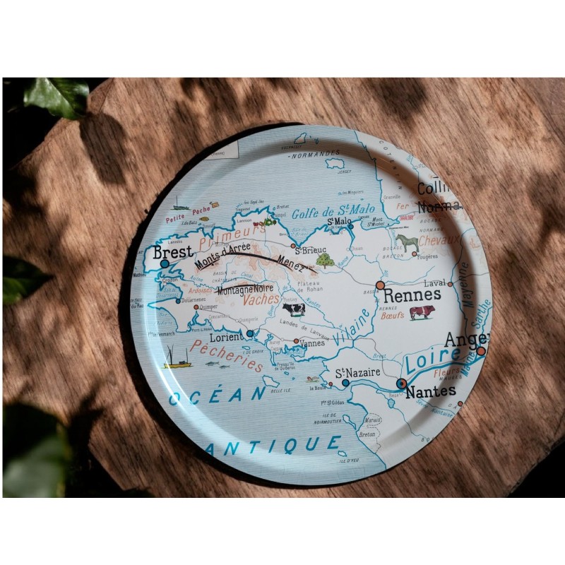 PLATEAU rond CARTE GEOGRAPHIE LA BRETAGNE grand modèle