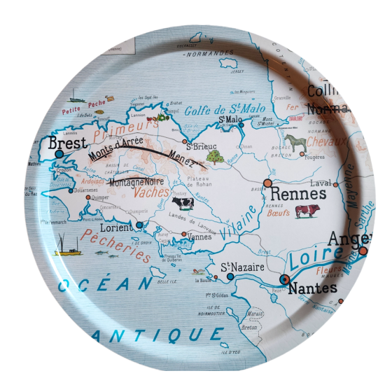 PLATEAU rond CARTE GEOGRAPHIE LA BRETAGNE grand modèle