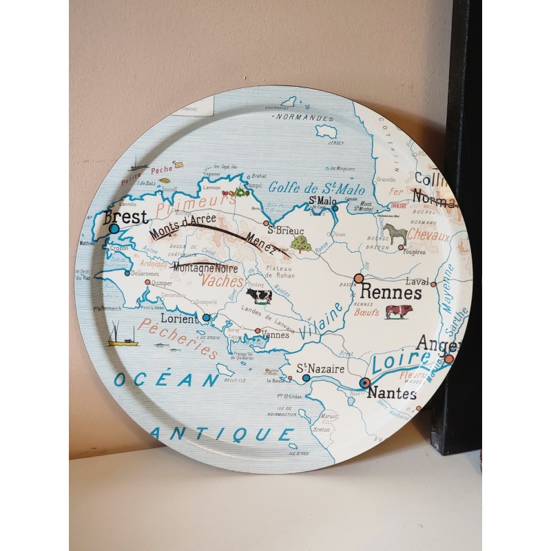 PLATEAU rond CARTE GEOGRAPHIE LA BRETAGNE grand modèle