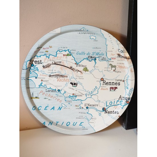 PLATEAU rond CARTE GEOGRAPHIE LA BRETAGNE grand modèle