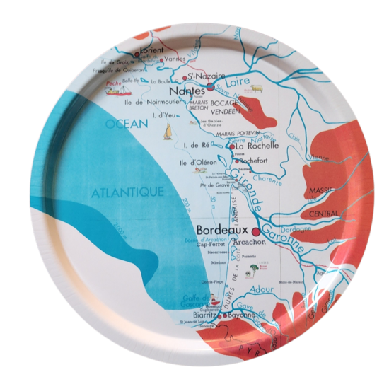 PLATEAU rond CARTE GEOGRAPHIE L'ATLANTIQUE grand modèle
