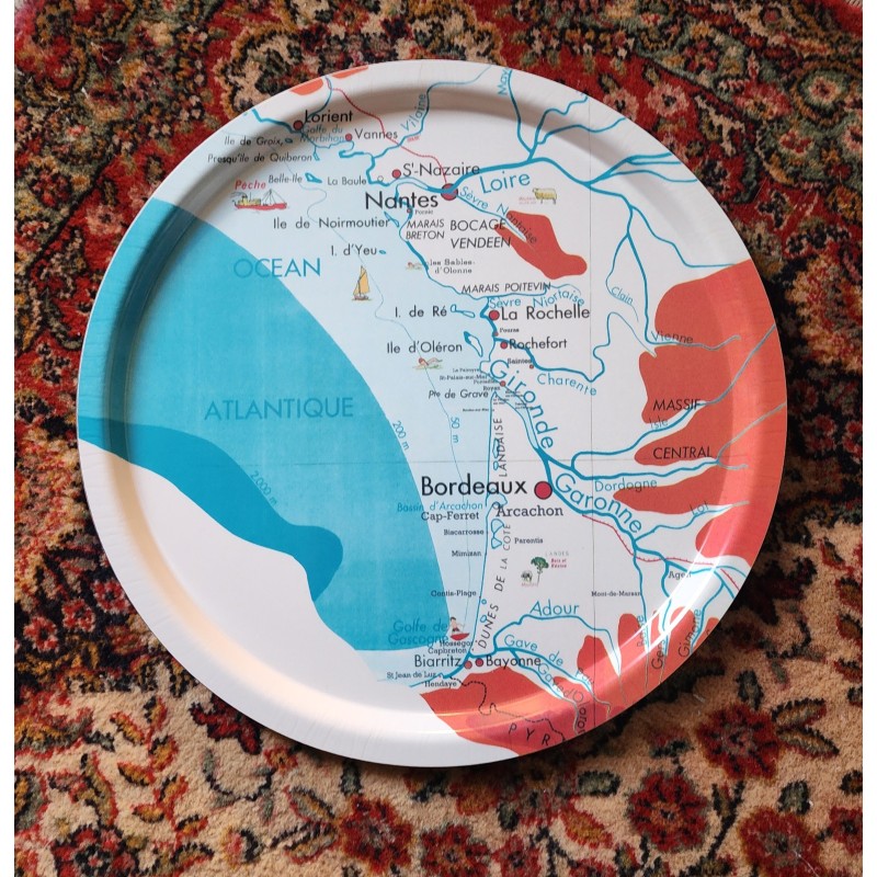 PLATEAU rond CARTE GEOGRAPHIE L'ATLANTIQUE grand modèle