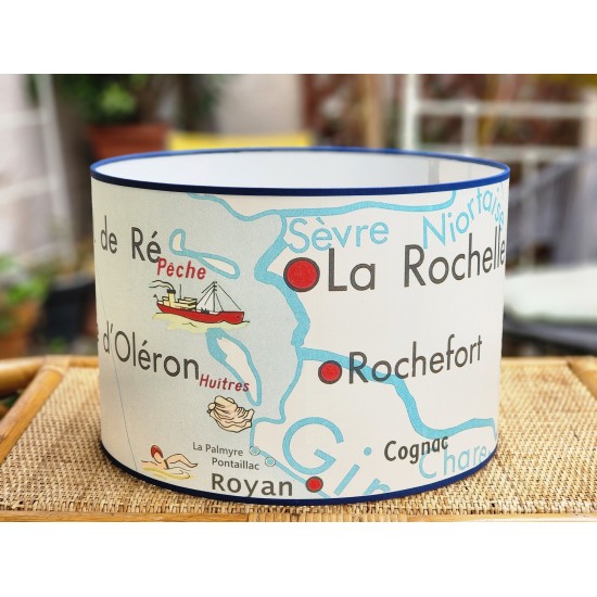 GRAND ABAT JOUR CARTE GEOGRAPHIE AFFICHE SCOLAIRE VINTAGE  OLERON LA ROCHELLE