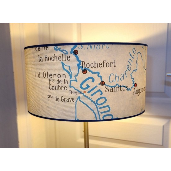 GRAND ABAT JOUR CARTE GEOGRAPHIE AFFICHE SCOLAIRE VINTAGE  OLERON LA ROCHELLE