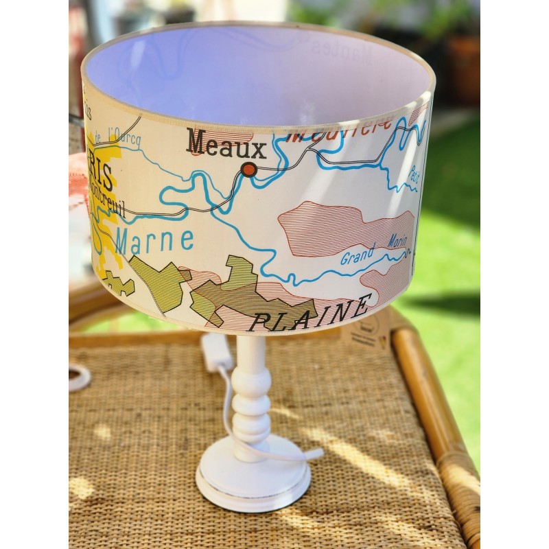 ABAT JOUR LAMPE CARTE GEOGRAPHIE VINTAGE  Paris LA MARNE - motif affiche scolaire