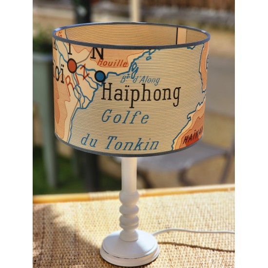 LAMPE ABAT JOUR recyclé piece unique carte originale L'indochine