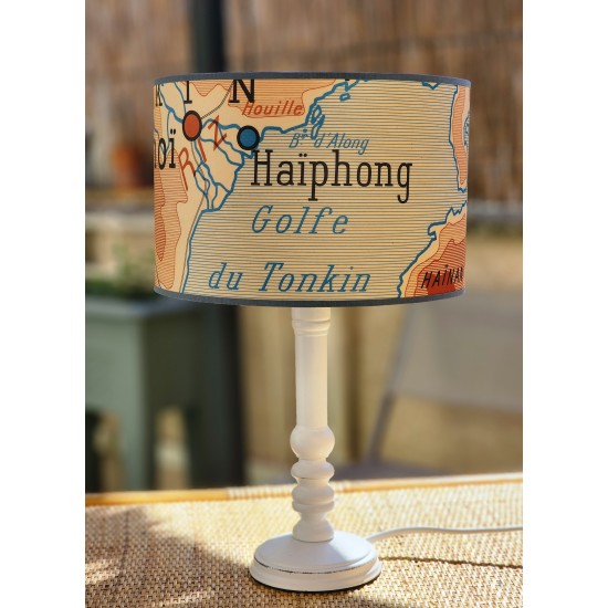 LAMPE ABAT JOUR recyclé piece unique carte originale L'indochine