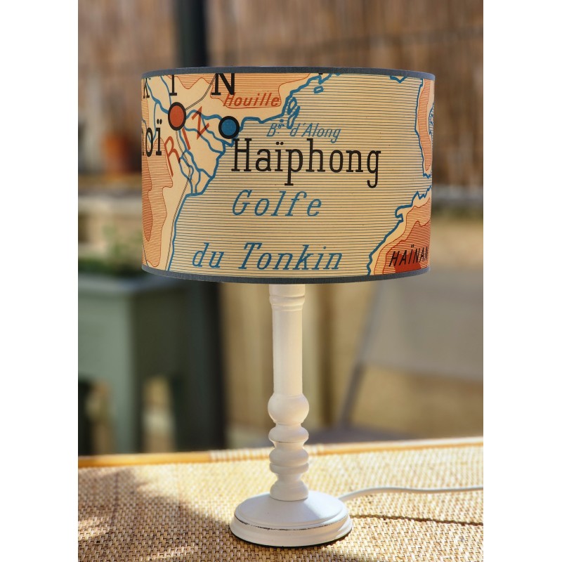 LAMPE ABAT JOUR recyclé piece unique carte originale L'indochine