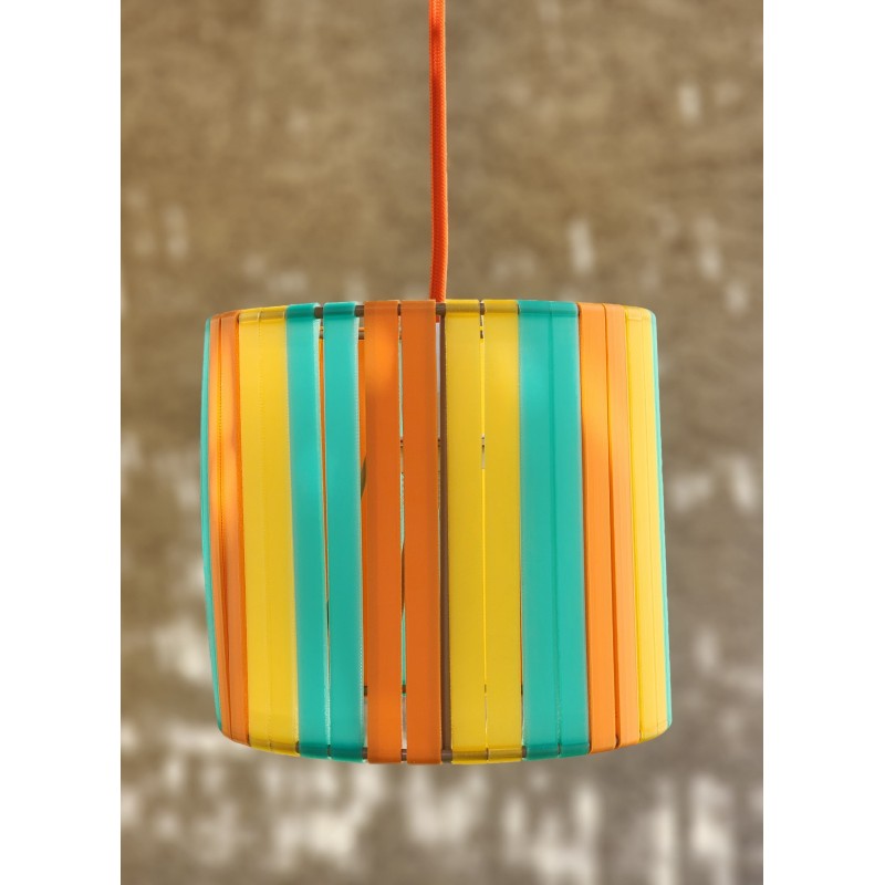 LAMPE JAUNE ORANGE ET BLEU STRIPE Ø15cm MATERIAUX RECYCLES IMPRESSION 3D