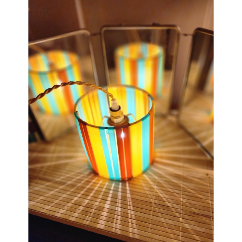 LAMPE JAUNE ORANGE ET BLEU STRIPE Ø15cm MATERIAUX RECYCLES IMPRESSION 3D