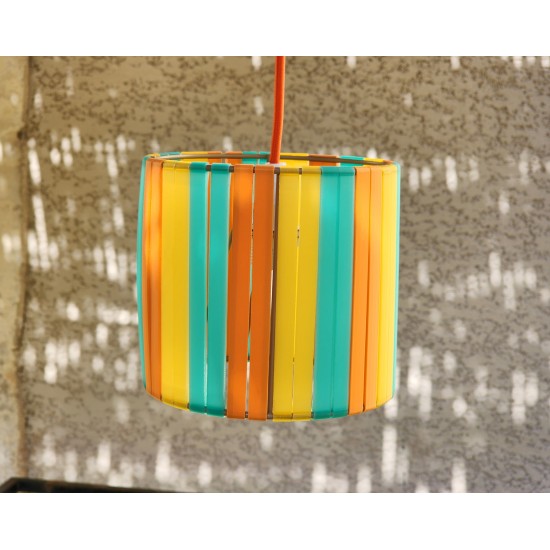 LAMPE JAUNE ORANGE ET BLEU STRIPE Ø15cm MATERIAUX RECYCLES IMPRESSION 3D