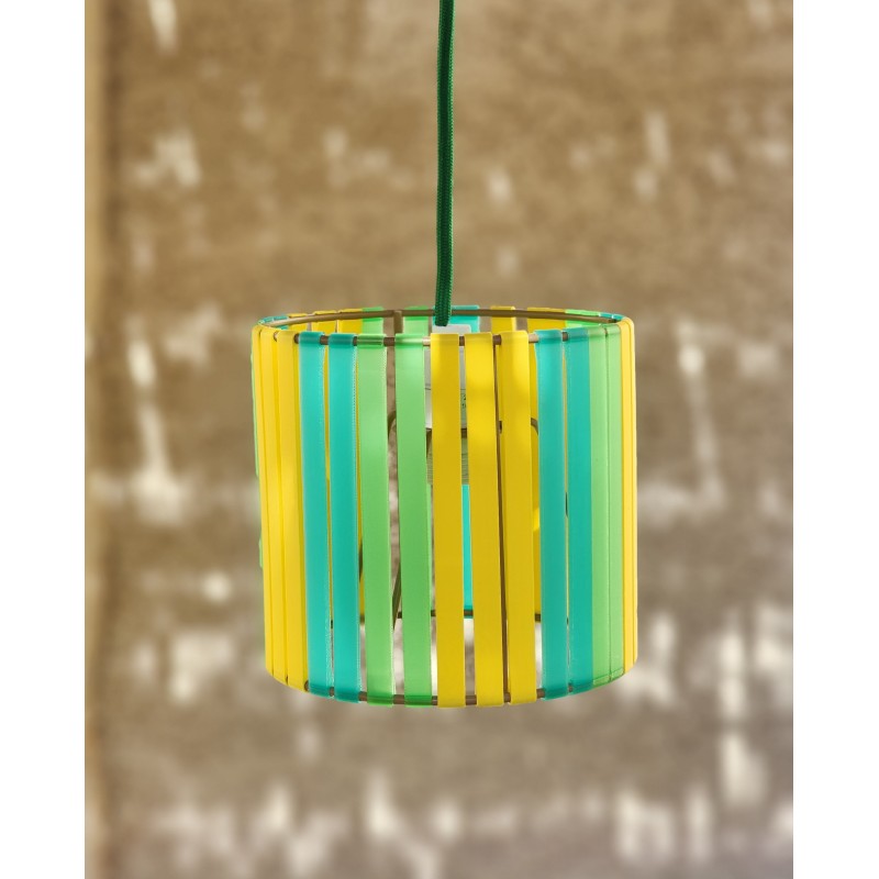 LAMPE VERT JAUNE ET BLEU STRIPE Ø15cm MATERIAUX RECYCLES IMPRESSION 3D