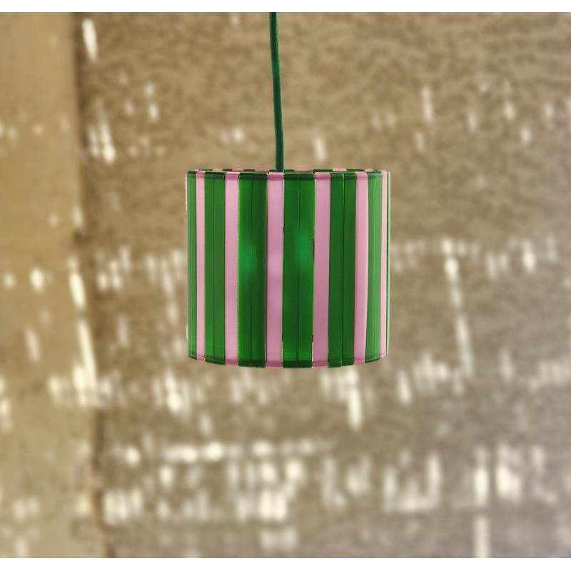 LAMPE VERT ET ROSE STRIPE Ø15cm MATERIAUX RECYCLES IMPRESSION 3D