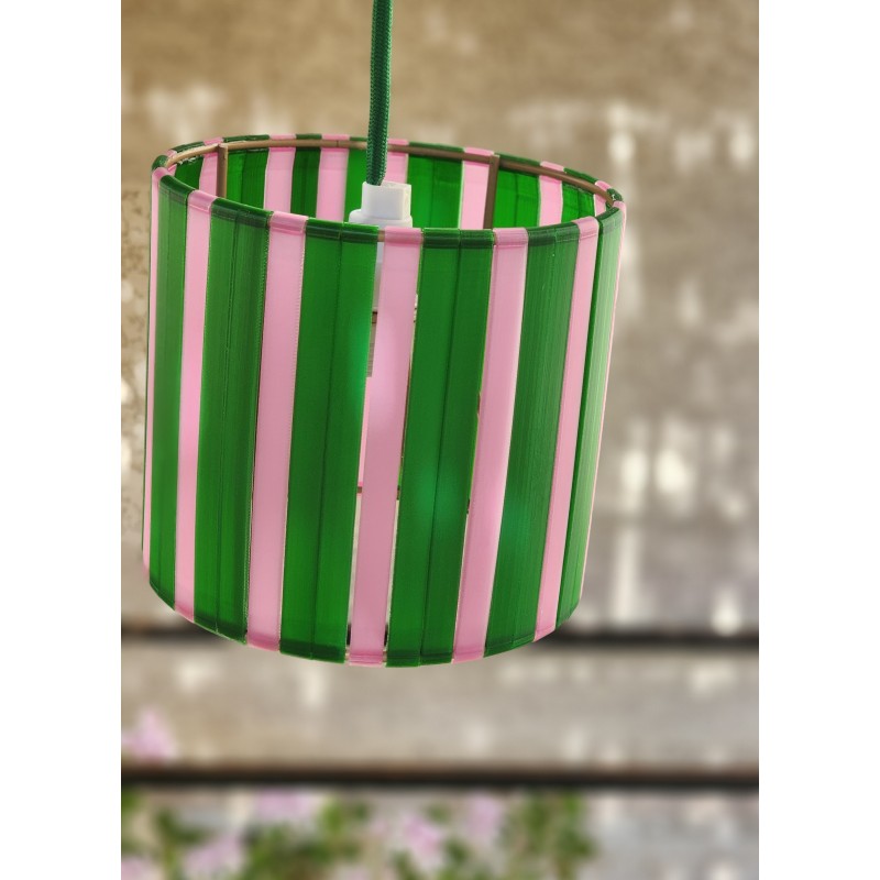 LAMPE VERT ET ROSE STRIPE Ø15cm MATERIAUX RECYCLES IMPRESSION 3D