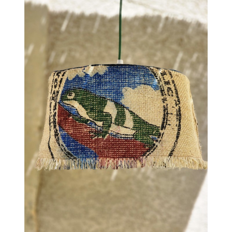 SUSPENSION DOMINICAN REPUBLIC EN TOILE DE JUTE ANCIEN SAC DE CAFE recycle pour IN ET outdoor