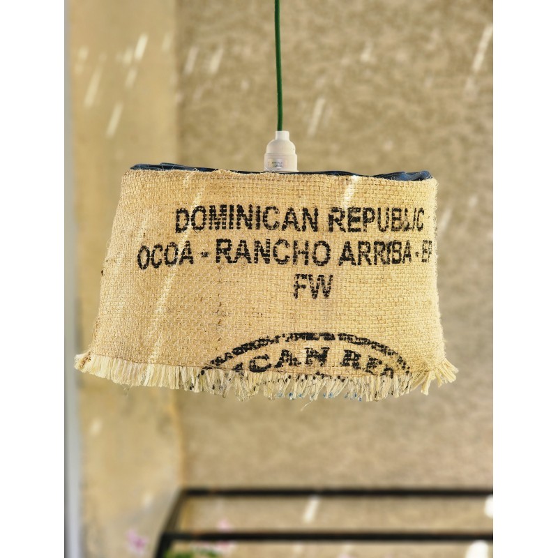 SUSPENSION DOMINICAN REPUBLIC EN TOILE DE JUTE ANCIEN SAC DE CAFE recycle pour IN ET outdoor