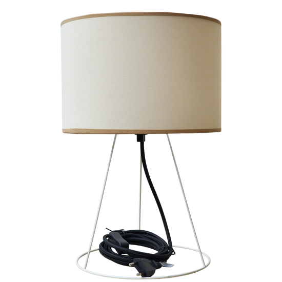 pied de lampetripode  epoxy beige métal équipé de son cordon Electrique en tissu