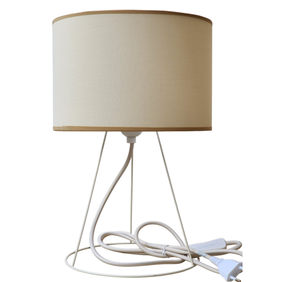 pied de lampetripode  epoxy beige métal équipé de son cordon Electrique en tissu