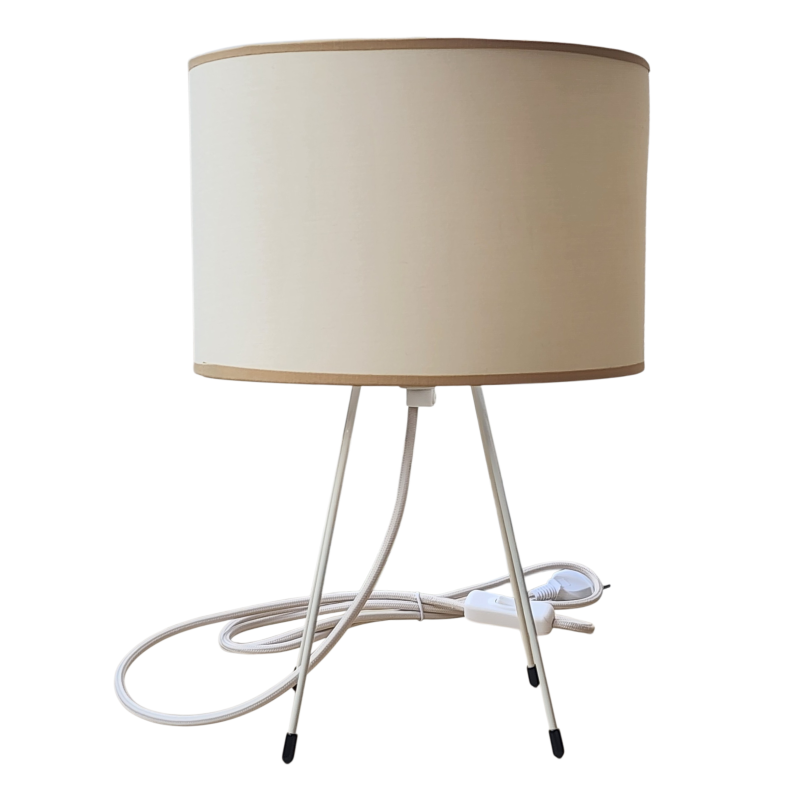 pied de lampe peint spoutnik beige  équipé de son cordon Electrique en tissu