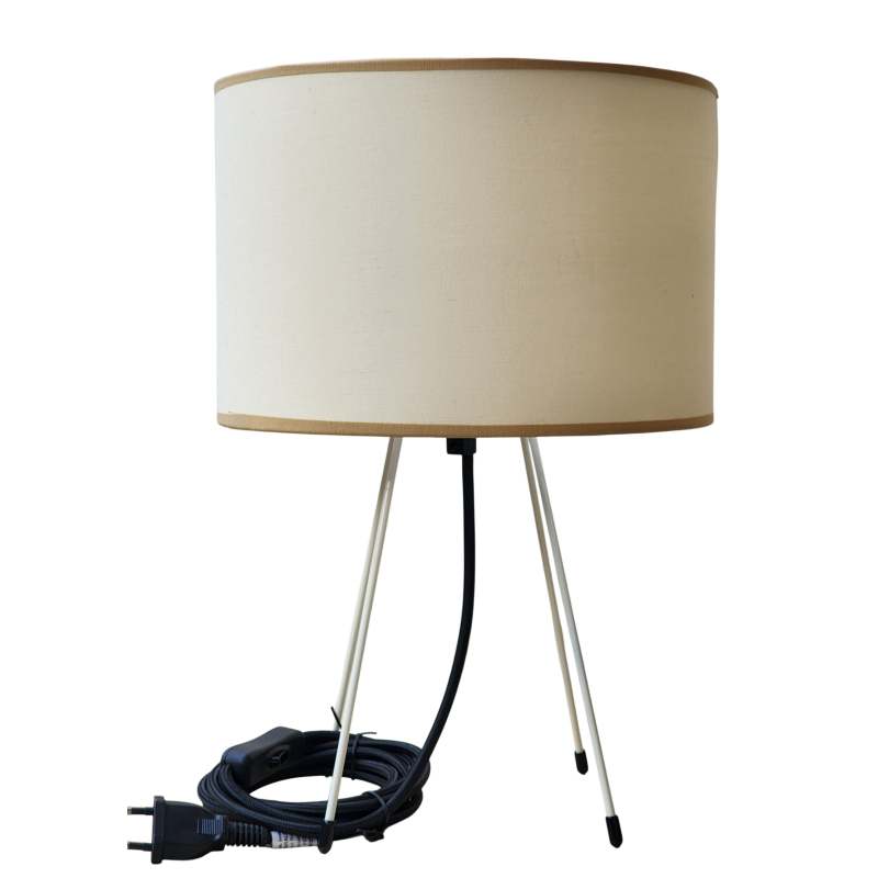 pied de lampe peint spoutnik beige  équipé de son cordon Electrique en tissu