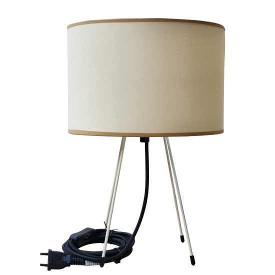 pied de lampe peint spoutnik beige  équipé de son cordon Electrique en tissu