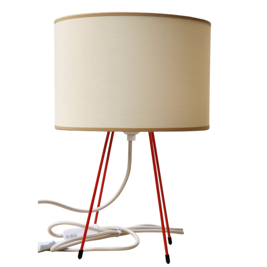 pied de lampe peint epoxy beige équipé de son cordon Electrique en tissu