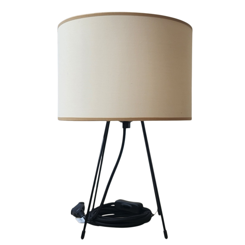 pied de lampe peint epoxy noir  spoutnik équipé de son cordon Electrique en tissu