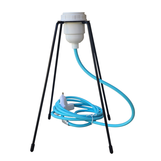 pied de lampe peint epoxy noir  spoutnik équipé de son cordon Electrique en tissu
