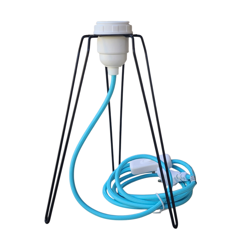pied de lampe métal équipé de son cordon Electrique en tissu