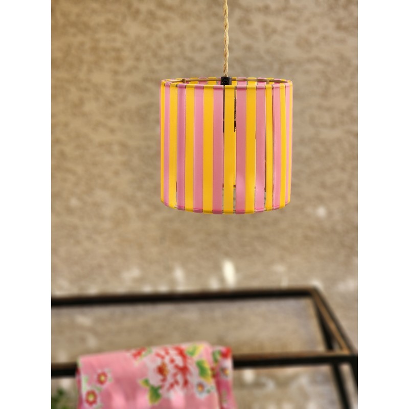 LAMPE JAUNE  ET ROSE STRIPE Ø15cm MATERIAUX RECYCLES IMPRESSION 3D
