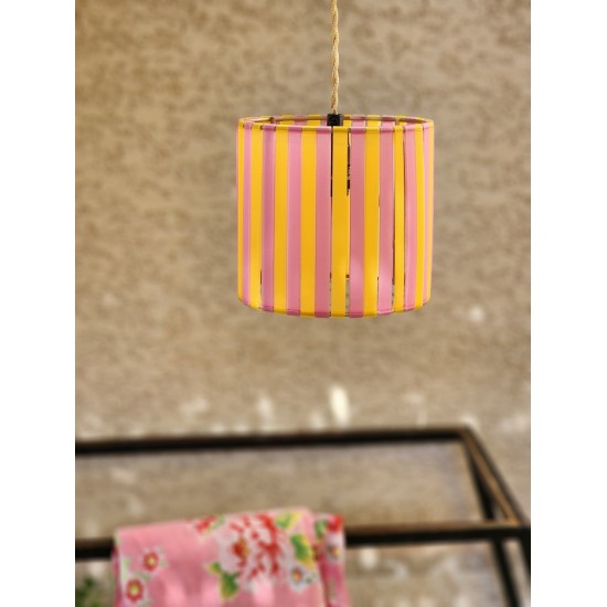 LAMPE JAUNE  ET ROSE STRIPE Ø15cm MATERIAUX RECYCLES IMPRESSION 3D