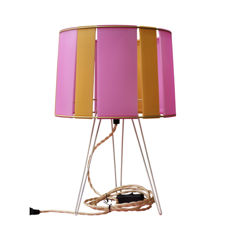 LAMPE JAUNE  ET ROSE STRIPE Ø24cm MATERIAUX RECYCLES IMPRESSION 3D