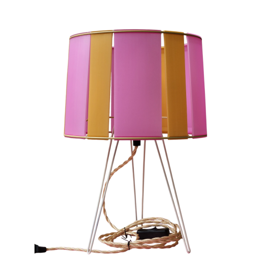 LAMPE JAUNE  ET ROSE STRIPE Ø24cm MATERIAUX RECYCLES IMPRESSION 3D