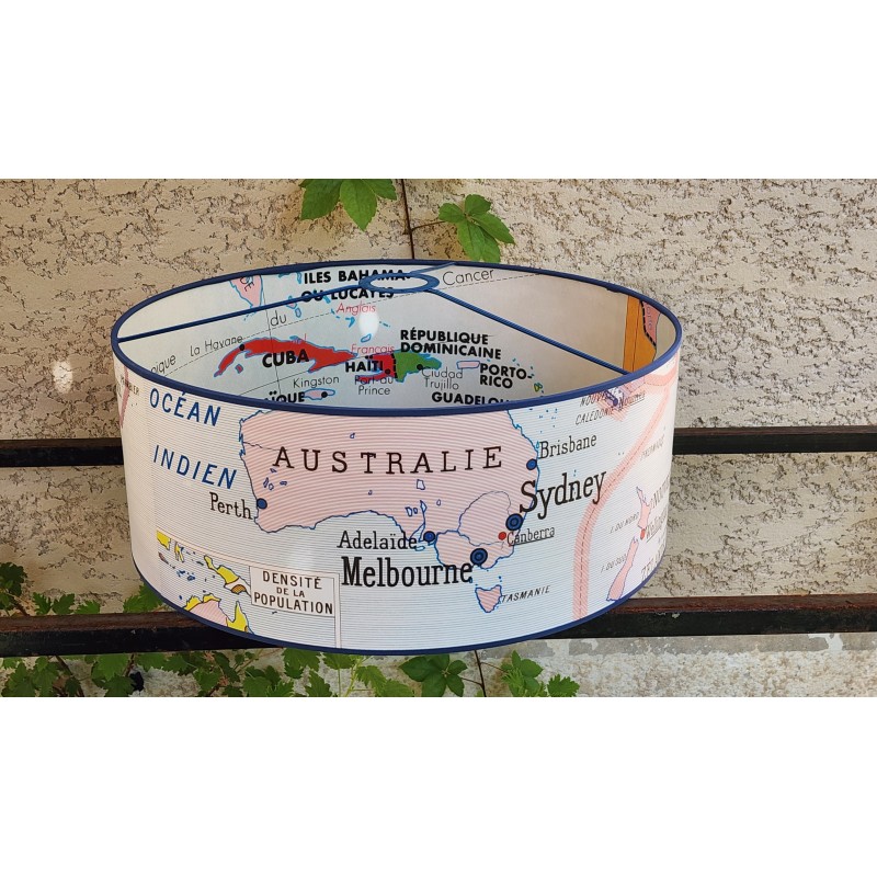 SUSPENSION  ABAT JOUR CARTE GEOGRAPHIE AFFICHE SCOLAIRE VINTAGE AUTOUR DU MONDE -  AUSTRALIE